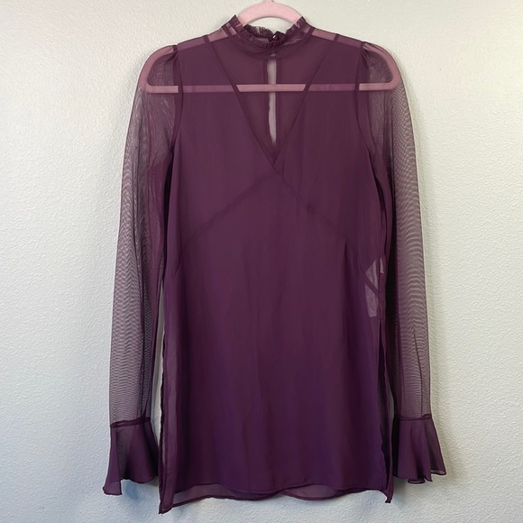 Zara Tops - Zara sheer purple long sleeve blouse with ruffle detail size S